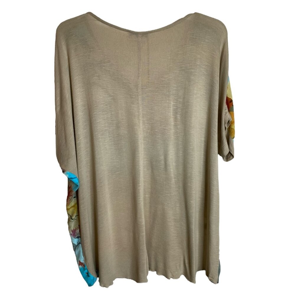 Tru Luxe Women's Blue Watercolor Print Mixed Media Tunic Size XL Tropical Boho - Picture 2 of 7